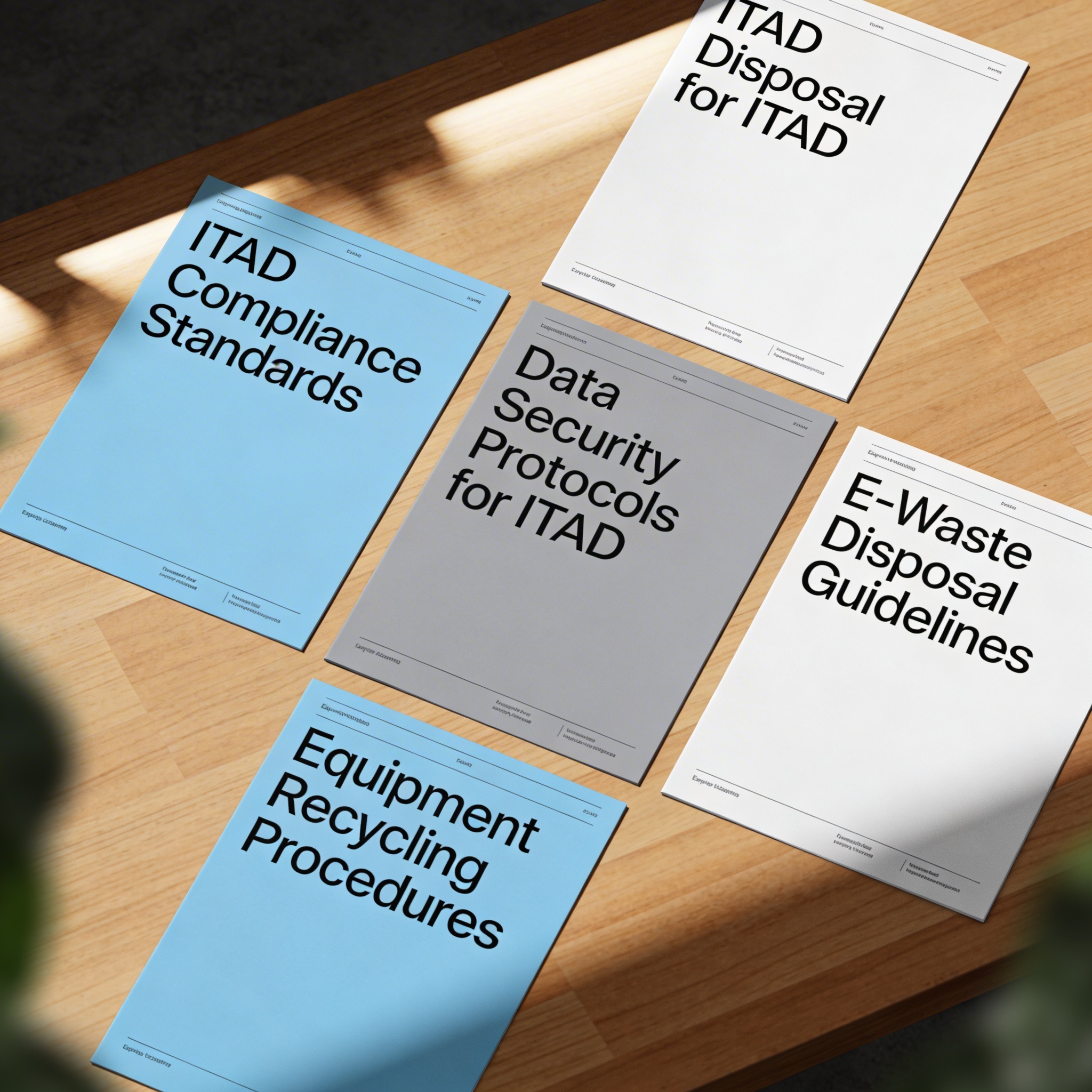 ITAD compliance standards and data security protocol booklets on a desk